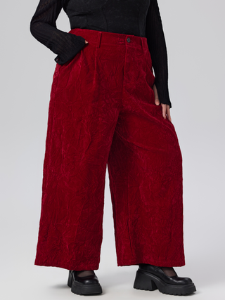 Velvet Solid Pocket Wide Leg Trousers Curve & Plus