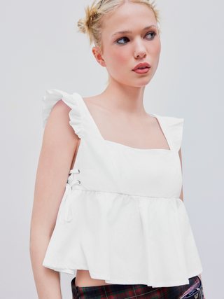 Ruffle Hem Knotted Crop Short Sleeve Blouse