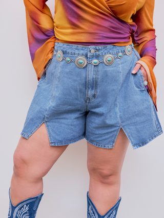 Cider Denim Mid Rise Split Shorts Curve & Plus