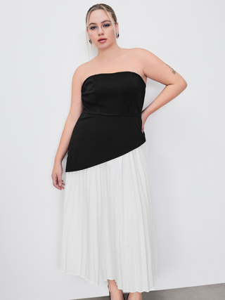 Two Tone Patchy Pleated Maxi Dress Curve & Plus