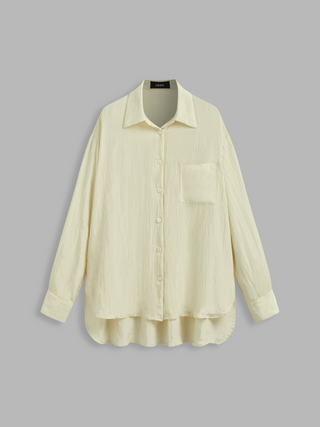 Woven Collar Solid Oversized Long Sleeve Shirt