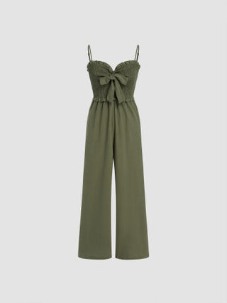 Sweetheart Bowknot Shirred Cami Jumpsuit