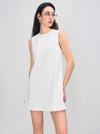 Woven Round Neck Zipper Solid Sleeveless Mini Dress