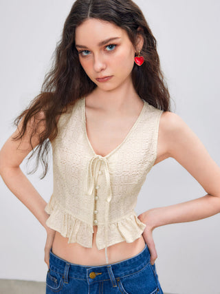 Bowknot Ruffle Hem Crop Tank Top