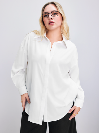 Collar Solid Long Sleeve Shirt Curve & Plus