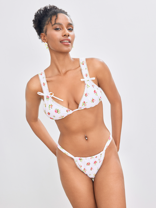 V-neck Floral Bowknot Bracelet Cheeky Bikini Swimsuit