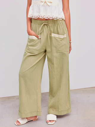 Woven Mid Rise Solid Knotted Wide Leg Trousers