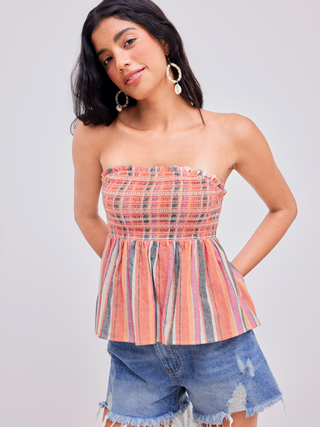 Striped Ruffle Hem Crop Tube Top