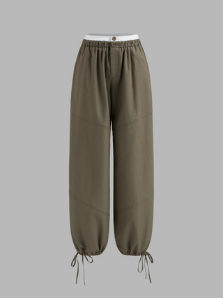 Woven Low Rise Contrasting Binding Wide Leg Trousers