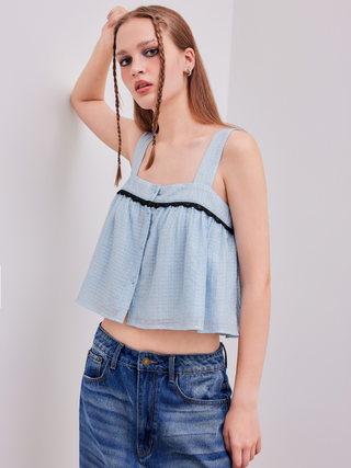 Woven Square Neck Solid Contrasting Binding Tank Top