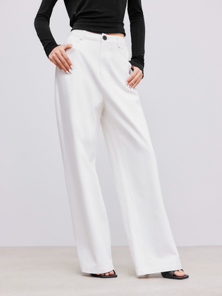 Woven Mid Rise Solid Wide Leg Trousers