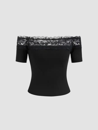 Off-shoulder Lace Short Sleeve Tee