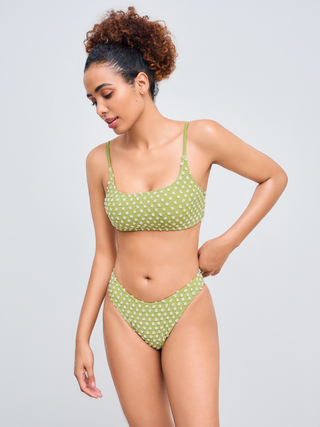 Square Neck Polka Dot Bracelet Cheeky Bikini Swimsuit