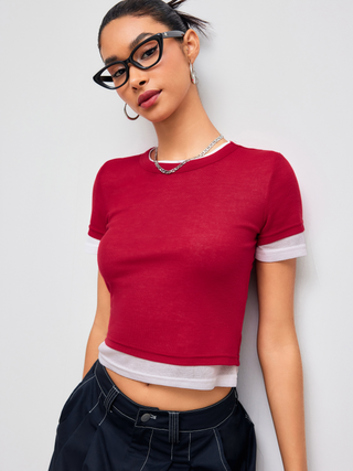 Round Neck Solid Two-piece Short Sleeve Tee