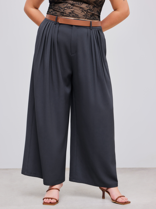 Woven Mid Rise Solid Pocket Trousers With Belt Curve & Plus