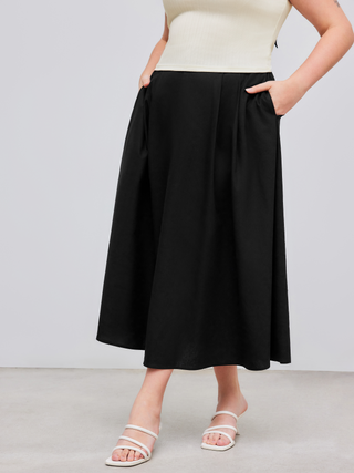 Linen-blend Mid Rise Solid Pocket Maxi Skirt Curve & Plus