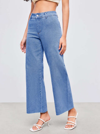 High Stretch Cider Denim High Rise Solid Straight Leg Jeans