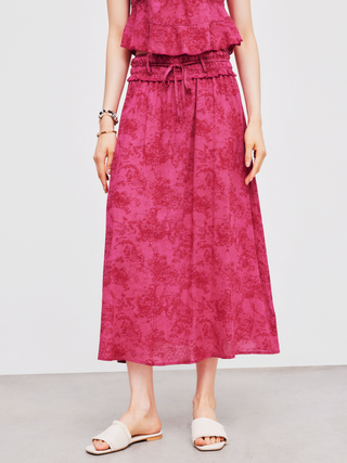 Woven Mid Rise Floral Knotted Maxi Skirt