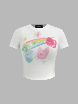 Round Neckline Rainbow Graphic Short Sleeve Tee