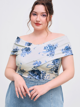 Off-shoulder Floral Criss Cross Bodysuit Curve & Plus