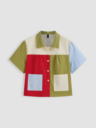 Collar Three Tone Colorblock Blouse