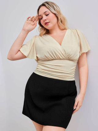 Jersey V-neck Ruched Short Sleeve Top Curve & Plus