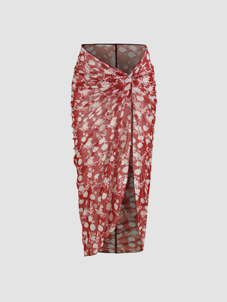 Mesh Floral Twist Split Cover Up Skirt