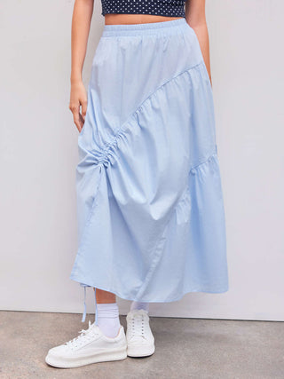 Mid Rise Solid Drawstring Maxi Skirt