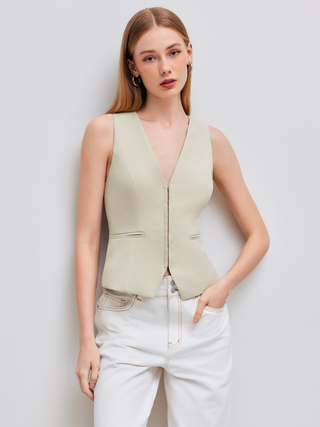 V-neck Solid Blazer Vest