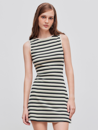 Round Neckline Striped Sleeveless Mini Dress