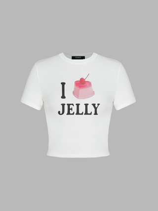 I Jelly Round Neckline Pudding Graphic Crop Short Sleeve Tee