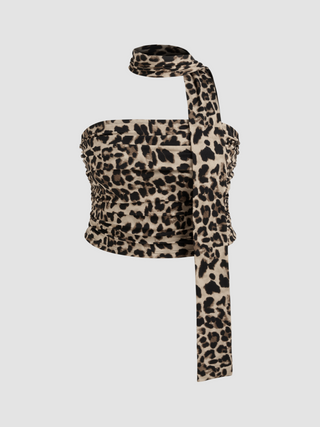 Leopard Ruched Tube Top With Scarf Curve & Plus