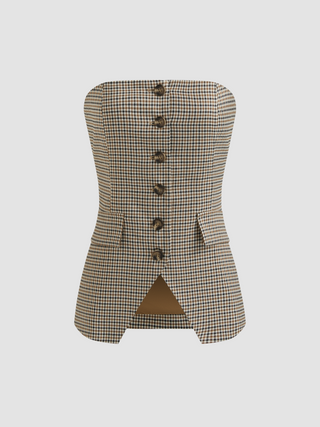 Tube Houndstooth Button Top