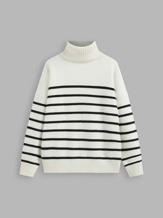 Knitted High Neck Striped Oversized Sweater