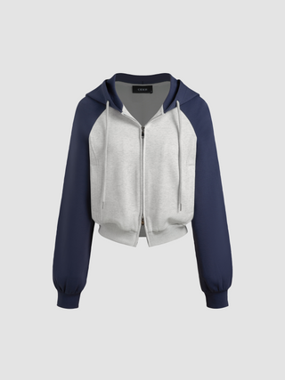 Cotton-blend Two Tone Raglan Sleeve Zipper Hoodie