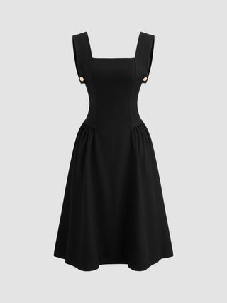 Square Neck Solid Ruffle Midi Dress