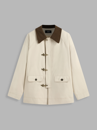 100% Cotton Collar Contrasting Binding Pocket Hook And Eye Coat