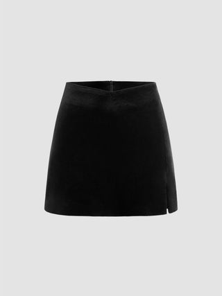 Velvet Mid Rise Split Zipper Mini Skirt