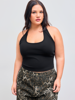 Cotton-blend Halter Neckline Solid Top Curve & Plus