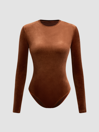 Velvet Round Neckline Solid Bodysuit