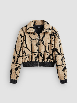 Zip Through Bear Pattern Fleece Jacket