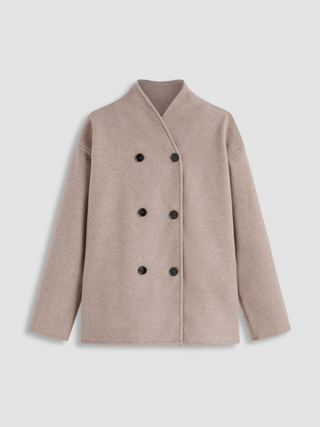 Wool-like High Neck Solid Button Oversized Coat