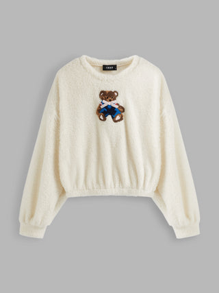 Fleece Round Neckline Bear Graphic Oversized Sweatshirt