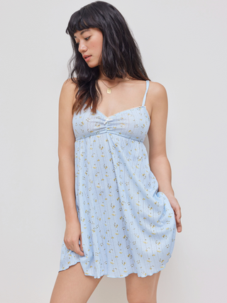 Jersey V-neck Bowknot Floral Oversized Mini Nightdress