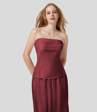 Tube Backless Solid Satin-Like Casual Top