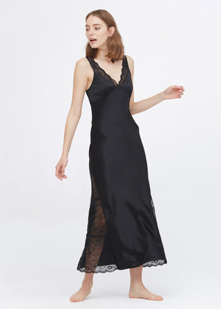 22 Momme Full Length Silk Lacy Nightgown