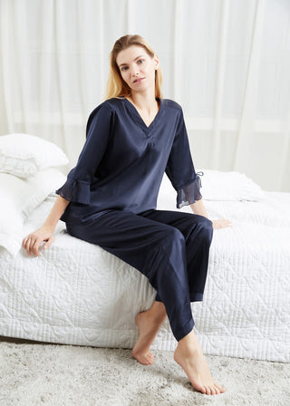 22 Momme Laced  Women Silk Pajama Set