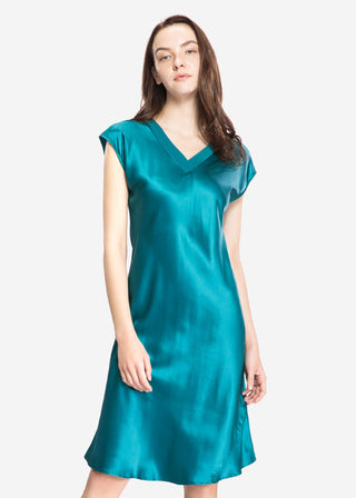 22 Momme Relaxed Fit Long Silk Nightgown for Women (Dark Teal / M)