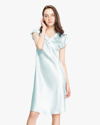 22 Momme Relaxed Fit Long Silk Nightgown for Women (Minty Green / L)