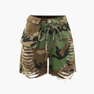 Camo Destroyed Cargo Shorts